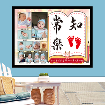 Baby hundred years old picture small feet 100 days hand foot print commemorative photo frame calligraphy painting newborn full moon year old gift customization
