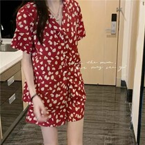 Summer girl Japanese ins pajamas female Korean version of summer flower short-sleeved shorts set Net red out home clothes