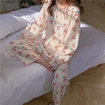 Spring and autumn pajamas female ins fashion Korean version of the cute Cherry womens clothing girl sweet suit Japanese two-piece set