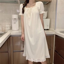 Korea ins nightgown women Summer new Japanese sweet simple Net red short sleeve long skirt casual thin home wear