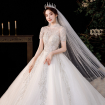 Main wedding dress 2021 new bride Palace style Senior sense temperament retro big tailed skirt luxury French light winter