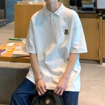 Bear embroidery polo shirt mens short sleeve T-shirt Hong Kong style lapel boys half sleeve couple summer clothes Half sleeve