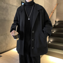 Spring and autumn woolen coat mens Hong Kong style ins trend Joker casual jacket Korean loose Ruffian handsome new windbreaker