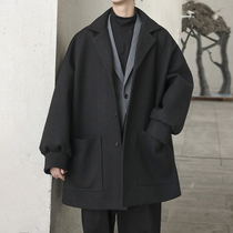Woolen coat men 2021 autumn and winter New windbreaker men long woolen coat loose handsome tweed jacket
