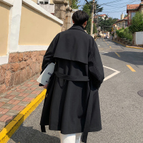 Dark trench coat mens long coat Korean version of the trend handsome Tide brand ins loose leisure spring and autumn coat