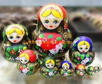 Ten-layer doll 10-layer Russian hand-painted belly flowers natural basswood round gourd shape new