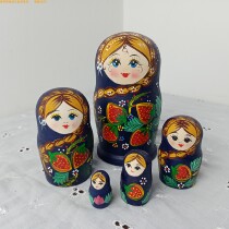 5-five-floor set dolls Russia handmade painted blue braid classic Fields Garden Flowers natural Good Wood Environmental Protection