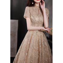 High-end evening dress female high-end texture banquet temperament socialite small man Champagne color bridesmaid dress summer