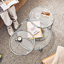 Nordic tempered glass coffee table round sofa side a few small apartment living room Net red stainless steel double layer rotatable Transparent