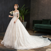 Light main wedding dress 2021 new fat mm bride high waist cover belly one shoulder shoulder large size pregnant women trailing French