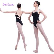 Black back knotted dance practice suit Adult ballet practice suit Single sling bodysuit leotard