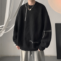 Design sense sweater mens winter thickened loose round neck knitwear autumn and winter ins trend lazy wind Japanese jacket