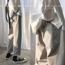 Design Sense Straight Drum Jeans Mens Chains Chaoty Little crowdpants Summer slim 100 lap High Street Old Daddy Pants