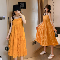 Summer dress pregnant woman dress Fashion Net red suspender skirt foreign style gentle wind big swing vest dress design feel cake skirt