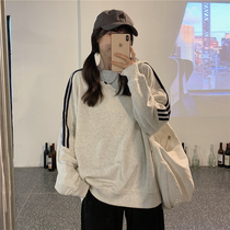 Pregnant women sweater autumn and winter wear fashion loose long sleeve striped stitching top 2021 New pregnant women autumn women