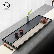 Natural whole piece of black gold Stone Wood Stone tea tray modern light luxury Chinese style simple large drainage tray tea set