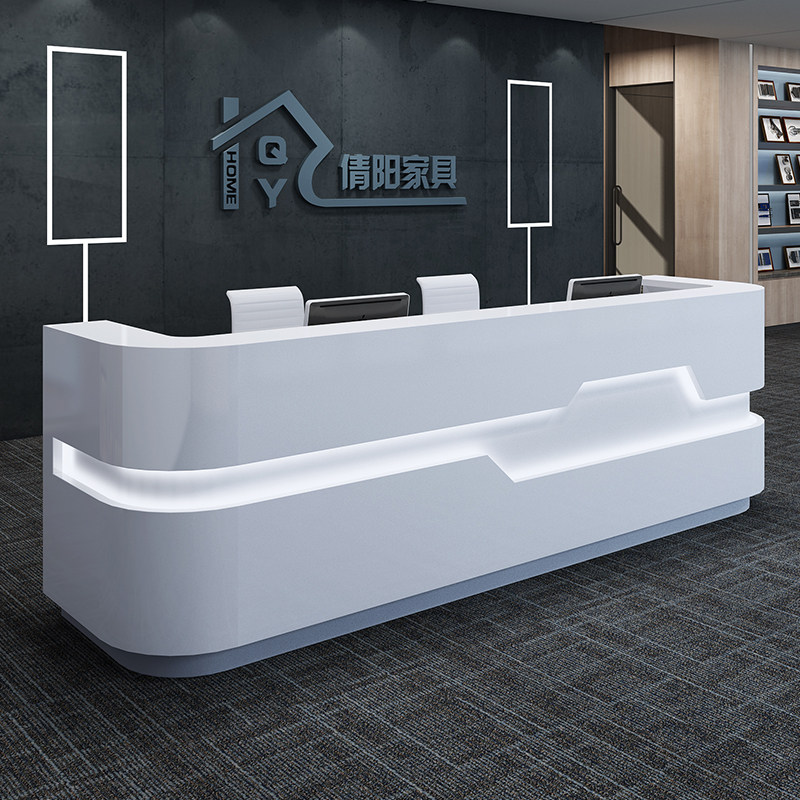 Company painted white curved front desk reception table health salon clothing store cashier bar counter cabinet