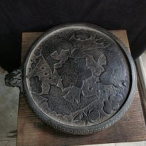 Natural blue stone tea tray hand-carved lotus year surplus pattern pot bearing folk nostalgic Yaju tea house practical collection