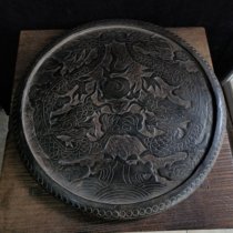 Natural bluestone tea tray Hand-carved double dragon play bead pattern pot Cheng Folk nostalgia Yaju tea House practical collection