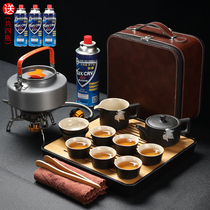Black pottery outdoor portable travel Kung Fu tea set tea making stove car kettle tea tray simple household