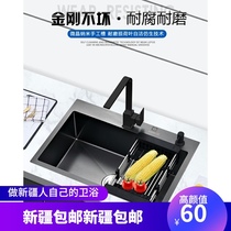 Xinjiang kitchen household handmade sink sink single product 304 thick stainless steel black vegetable basin nano anti-fouling