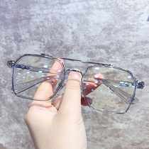 Retro double beam big frame makeup glasses female Korean version of the tide myopia has a degree can be equipped with ins wind big face mens thin