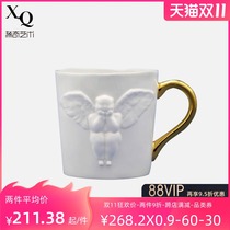 Rare art Borscht bone porcelain cup double-sided male Angel relief bone porcelain cup elegant mens water Cup