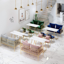  Net celebrity milk tea shop table and chair combination Simple cafe dessert lounge area Western restaurant leisure fresh sofa deck