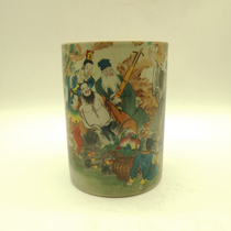 Special price Qing Tongzhi pastel figure eight fairy pen holder antique home decoration ornaments study room