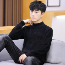 Mink velvet high school sweater to wear mens velvet thickened mens semi-high collar autumn and winter base shirt handsome foreign style
