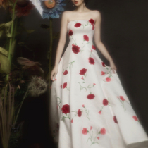 Jane QiFlowers and Alicedream embroidery rose wedding dress 2021 new satin evening dress female little man
