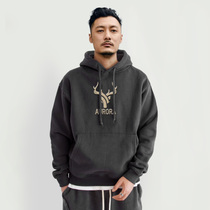 Mens hooded sweater fashion brand autumn thin heavy cotton loose trend plus velvet couple clothes White