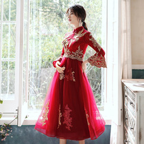 Toast clothes pregnant women bride belly cover back door dress cheongsam large size Chinese dress wedding little fat mm