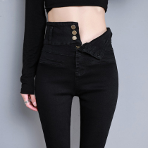 Black high-waisted jeans for womens slim 2021 new spring and autumn skinny pants plus velvet plus size pencil pants