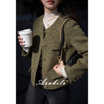 (Roman style) Xie sample patterned yarn woolen high-grade thickened small small fragrance woolen coat womens winter