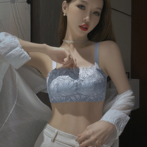 Summer thin section ultra-thin bandeau strapless underwear set Womens bra large chest show small chest wrap chest anti-light