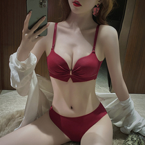 Red underwear womens small breasts gather big collection of auxiliary milk anti-sagging this year latex bra set Wedding Bride