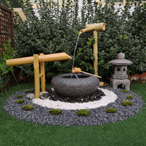 Japanese-style courtyard stone bowl stone cylinder running water landscaping shock Deer Garden homestay dry landscape Zen water landscape stone basin water bowl