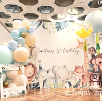 Baby's 100-day banquet layout background cloth children's birthday party poster forest animal theme dessert table s-291