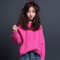 Girls sweater 2021 autumn winter loose hooded coat Korean version of mink velvet middle-aged children parent-child sweater top