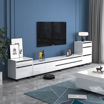 TV cabinet tea table combination modern simple large and small apartment living room luxury floor cabinet tempered glass high and low cabinet customization