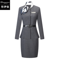 Gray professional suit two-piece bank overalls uniform womens skirt long sleeve jewelry shop uniforms silk scarves dress