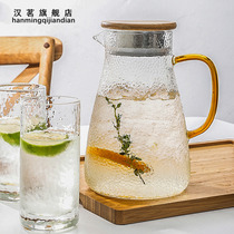 Glass cold water jug High temperature cold water jug Household storage jug Large capacity juice jug set cup Hammer pattern jug