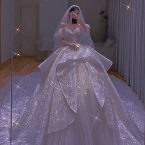2021 New Light main wedding dress bride temperament luxury high end shoulder French 2020 Summer big tail heavy industry