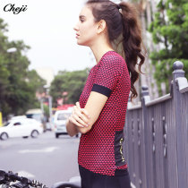 cheji V-neck design riding clothes womens summer short-sleeved top road car clothes slim thin