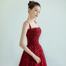 Bride toast 2021 autumn new wedding temperament thin slim sling banquet evening dress Queen sexy