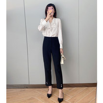 Very material ~ purple Lulee commute delicately pants feet open fork pearl decoration fashion pants 100 lap 90% Western dress pants