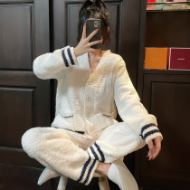 Word of mouth into the heart ~ upgraded version of couples pajamas female Japanese winter cardigan sweet thick plush coral velvet warm