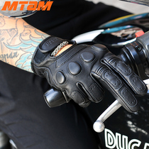 Retro locomotive Harley motorcycle rider riding cowhide touch screen anti-Fall men and women Dennis summer breathable gloves