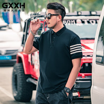 GxxH tide brand mens clothing plus fat plus size short-sleeved T-shirt fat solid color loose fat lapel polo shirt 200 pounds